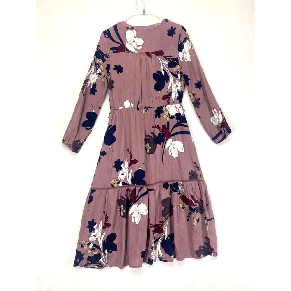 Liz Claiborne Long-sleeve floral Tier midi A-line Peasant cottage dress Sz S - Picture 3 of 10